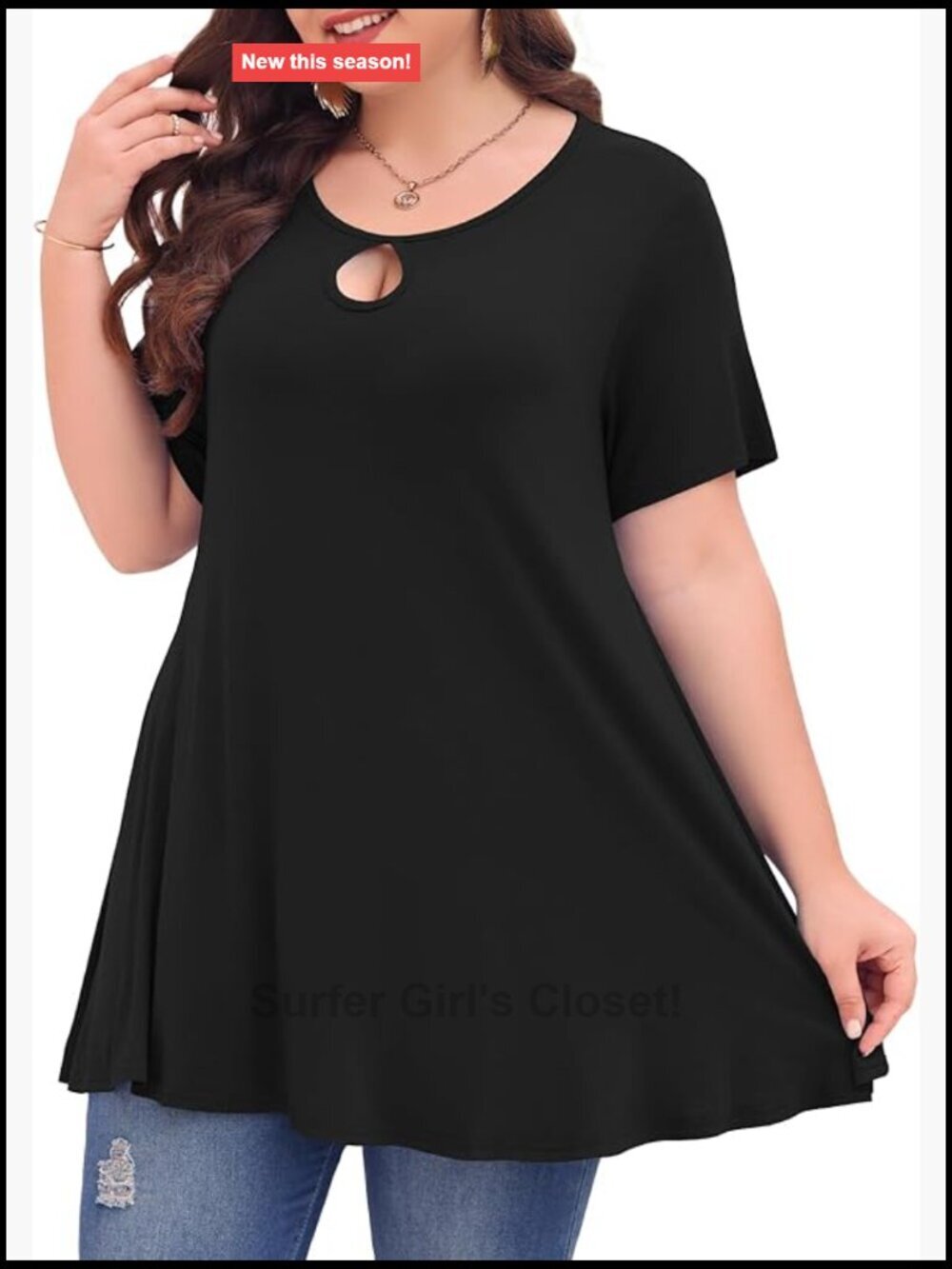 Plus Size Keyhole Short Sleeve Swing Tunic Casual Loose Flowy Shirt
